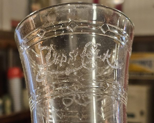 Pepsi-Cola Tin Glass Set Etched Logo