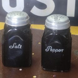 Black Glass Roman Arch Salt Pepper Shaker Set