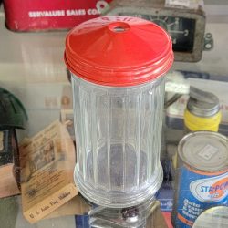 Glass Sugar Dispenser With Red Lid