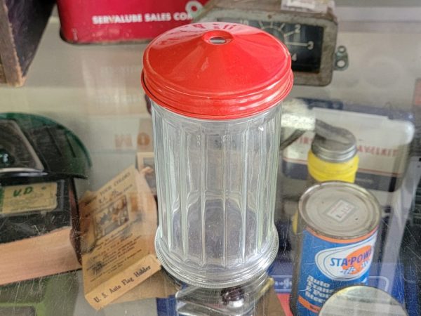 Glass Sugar Dispenser With Red Lid