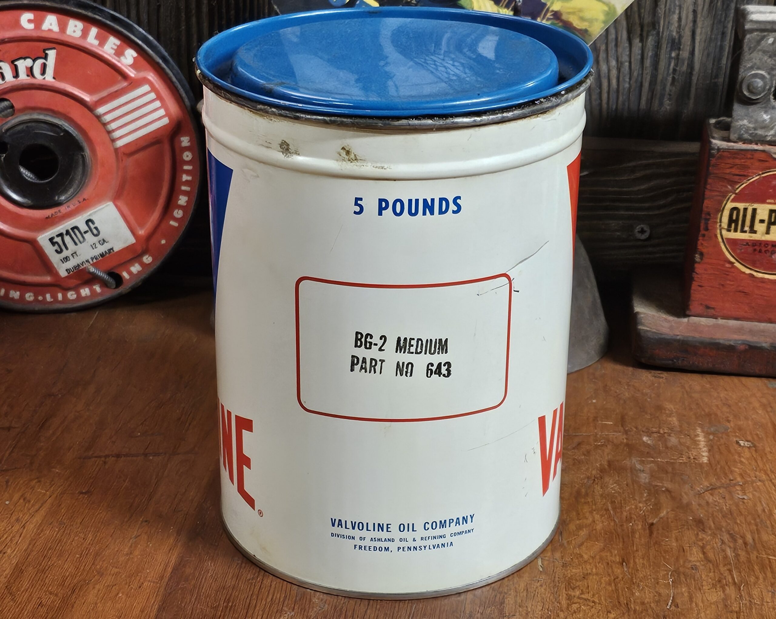 Valvoline Oil Company Grease Can, Five Pound Right
