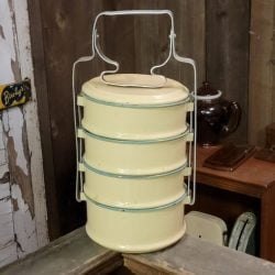 Cream Green Enamelware Lunch Bucket