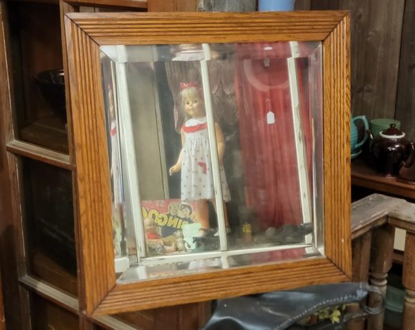 Ribbed Oak Beveled Mirror