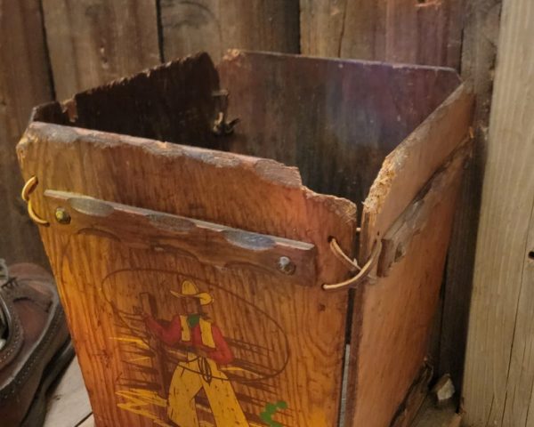 Wooden Cowboy Trash Can, 1940s Corner Issue