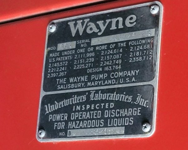 Texaco Fire Chief Wayne 605 Gas Pump, Restored Model Tag