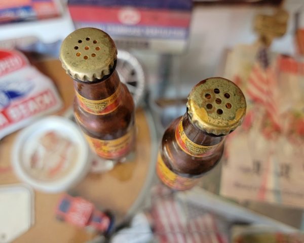 Esslinger's Repeal Beer Mini Bottle Salt & Pepper Shaker Set Lids