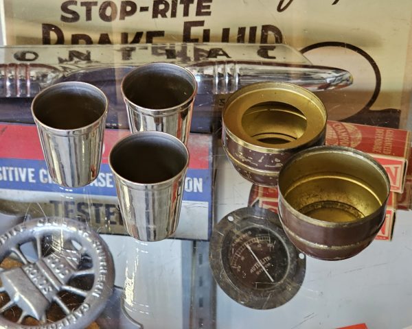 Chrome Nesting Shot Glasses In Brass Barrel 3 Chrome Shots