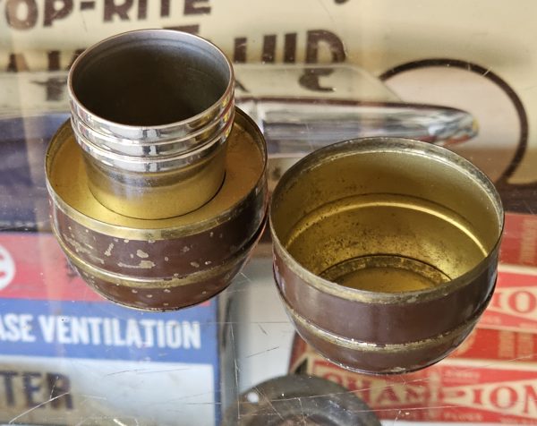 Chrome Nesting Shot Glasses In Brass Barrel Open