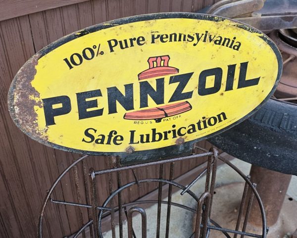 Pennzoil Oil Can Rack, Double Sided Sign Back Sign