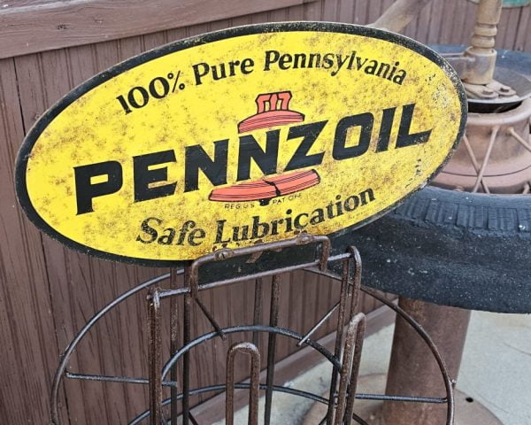 Pennzoil Oil Can Rack, Double Sided Sign Front Sign