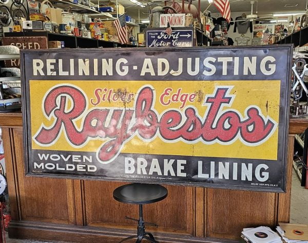 Raybestos Brake Lining Tin Sign, 1930s Angle