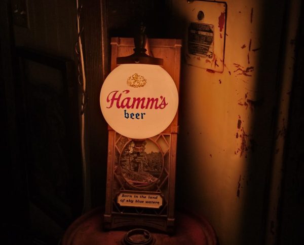 Hamm's Beer Globe Lamp Wall Sconce Lit Dark