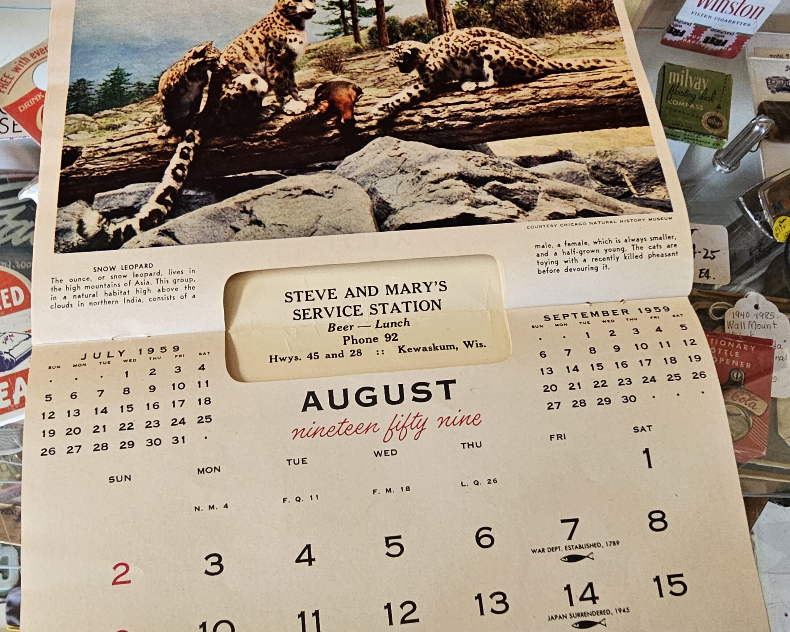 Sinclair Service Station Calendar 1959 Station Name