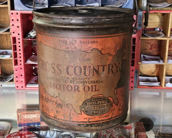 Cross Country Motor Oil Can, Five Gallon Back