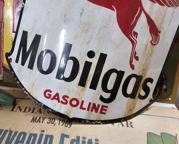 Mobilgas Gasoline Curved Porcelain Sign Bottom