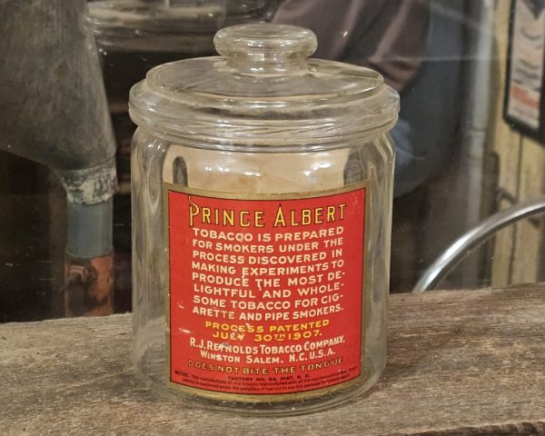 Prince Albert Tobacco Jar, Glass Back Label