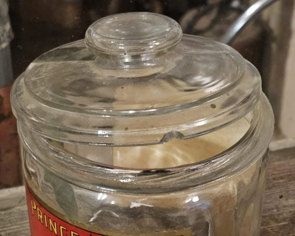 Prince Albert Tobacco Jar, Glass Chip On Lid