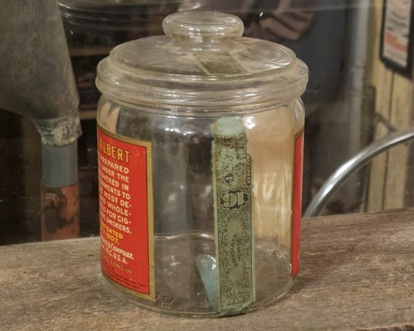 Prince Albert Tobacco Jar, Glass Tax Label